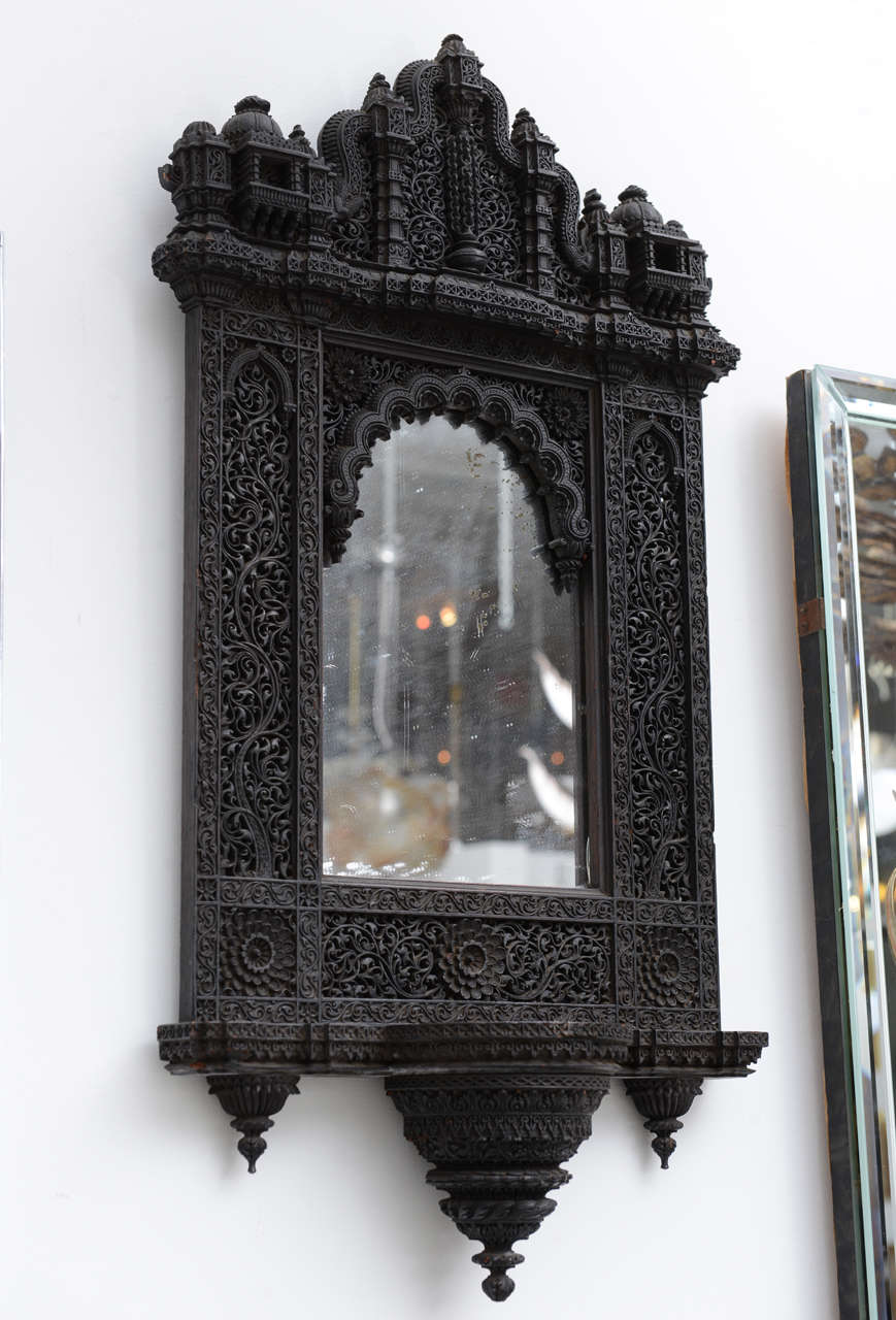 19th Century Pair of Anglo Indian Carved Mahogany Mirrors
