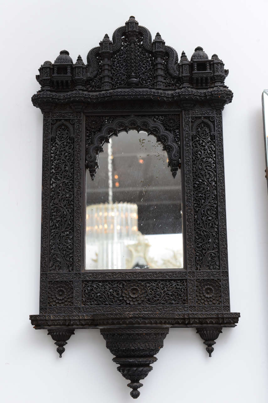 Wood Pair of Anglo Indian Carved Mahogany Mirrors