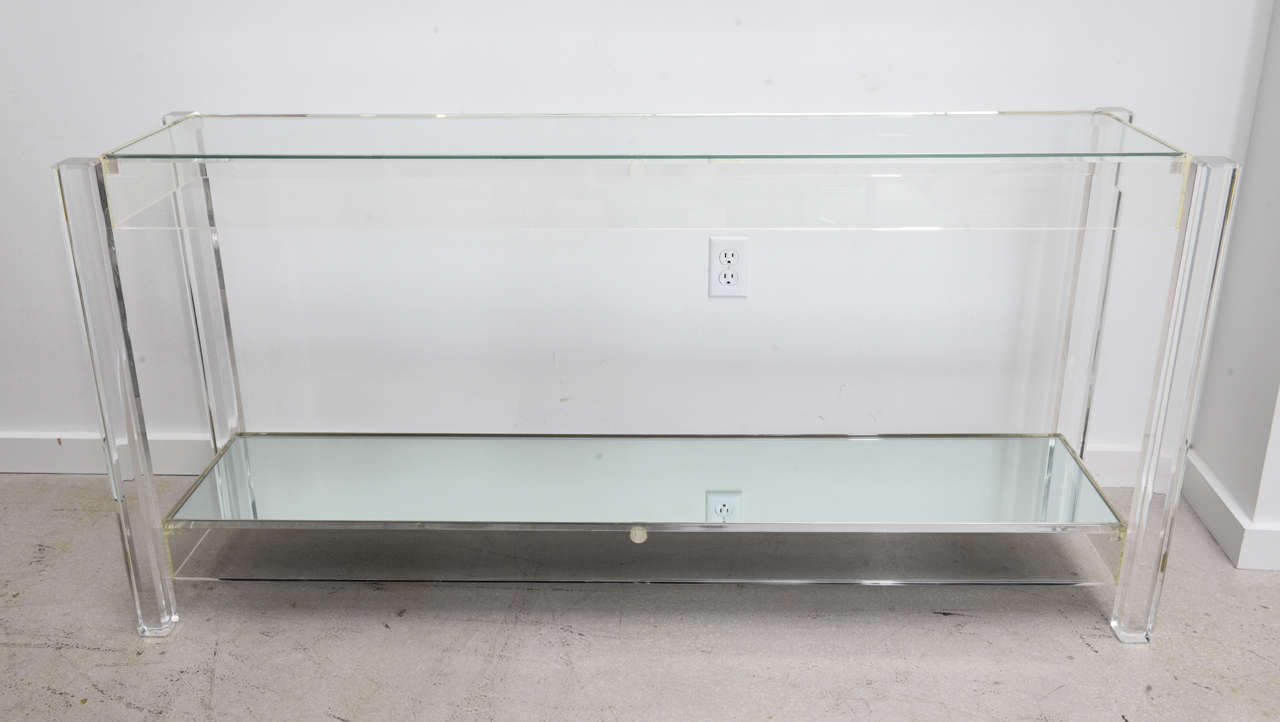 Mid Century lucite console table-- ideal for  floating beneath a flat screen television.