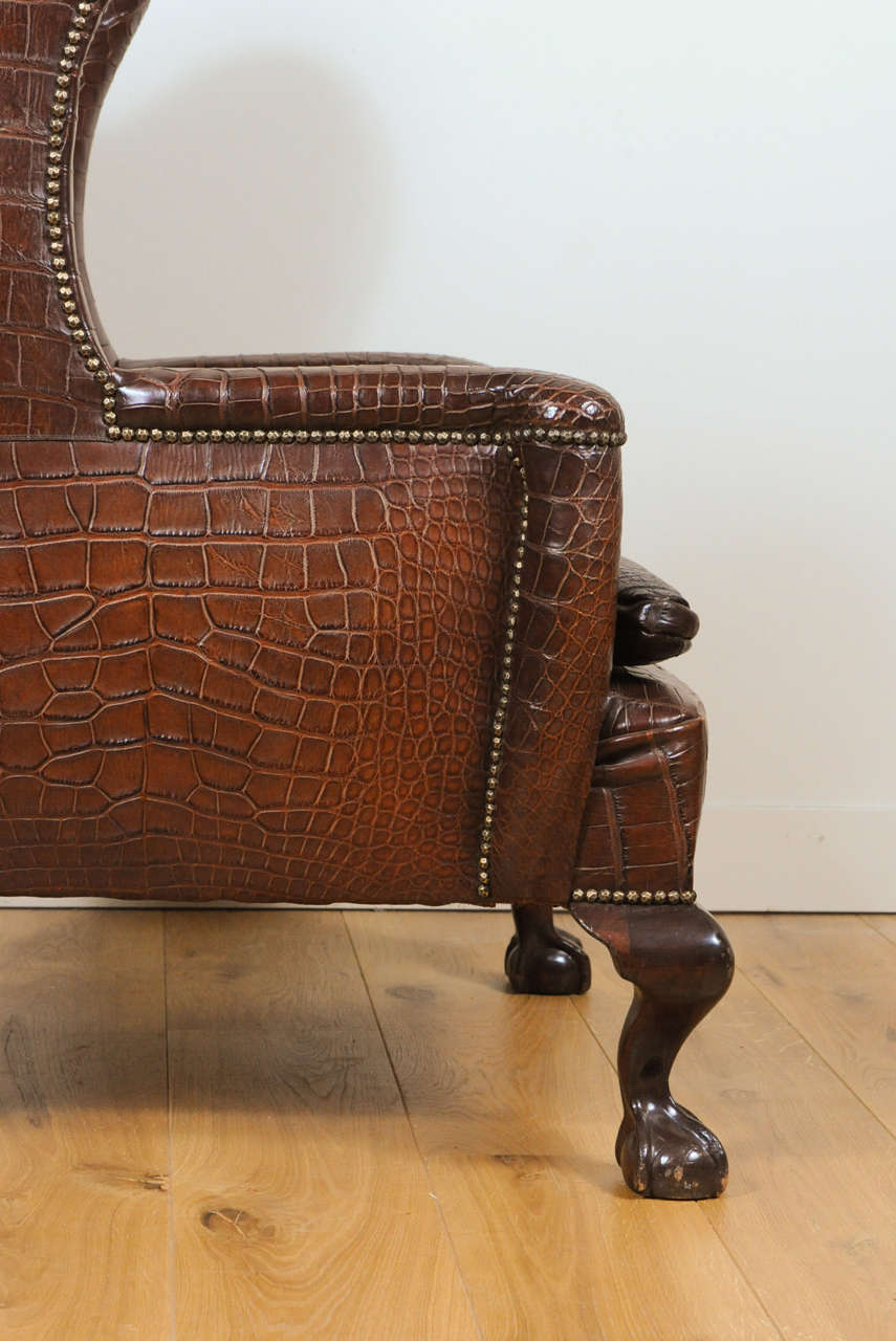 A Very Unusual And Chic Crocodile Upholstered Wing Chair. In Excellent Condition For Sale In Amsterdam, Noord Holland