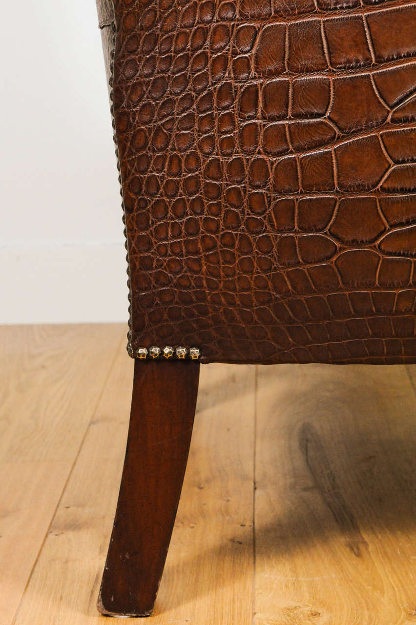 18th Century and Earlier A Very Unusual And Chic Crocodile Upholstered Wing Chair. For Sale