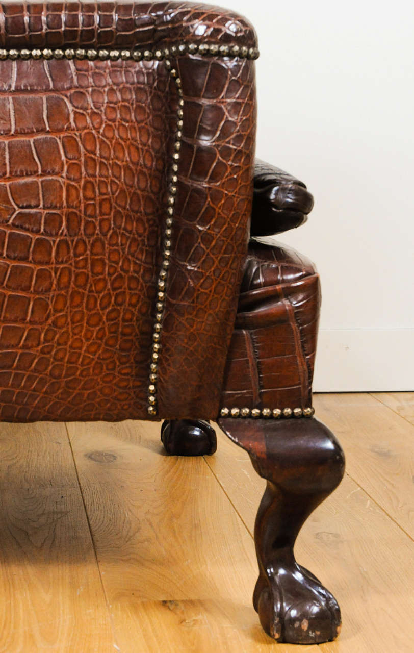 A Very Unusual And Chic Crocodile Upholstered Wing Chair. For Sale 2