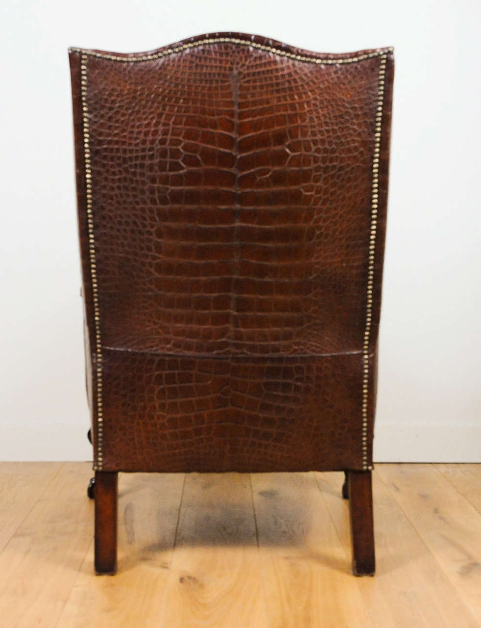 A Very Unusual And Chic Crocodile Upholstered Wing Chair. For Sale 3