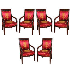 A set of six very fine Empire mahogany fauteuils à la Reine.