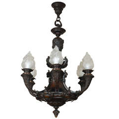 A heavy bronze 6-light chandelier of very good quality.