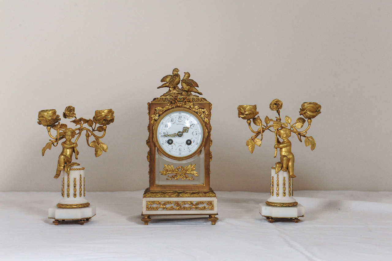 19th Century Lovely Three-Piece Clock Set made my Hedin