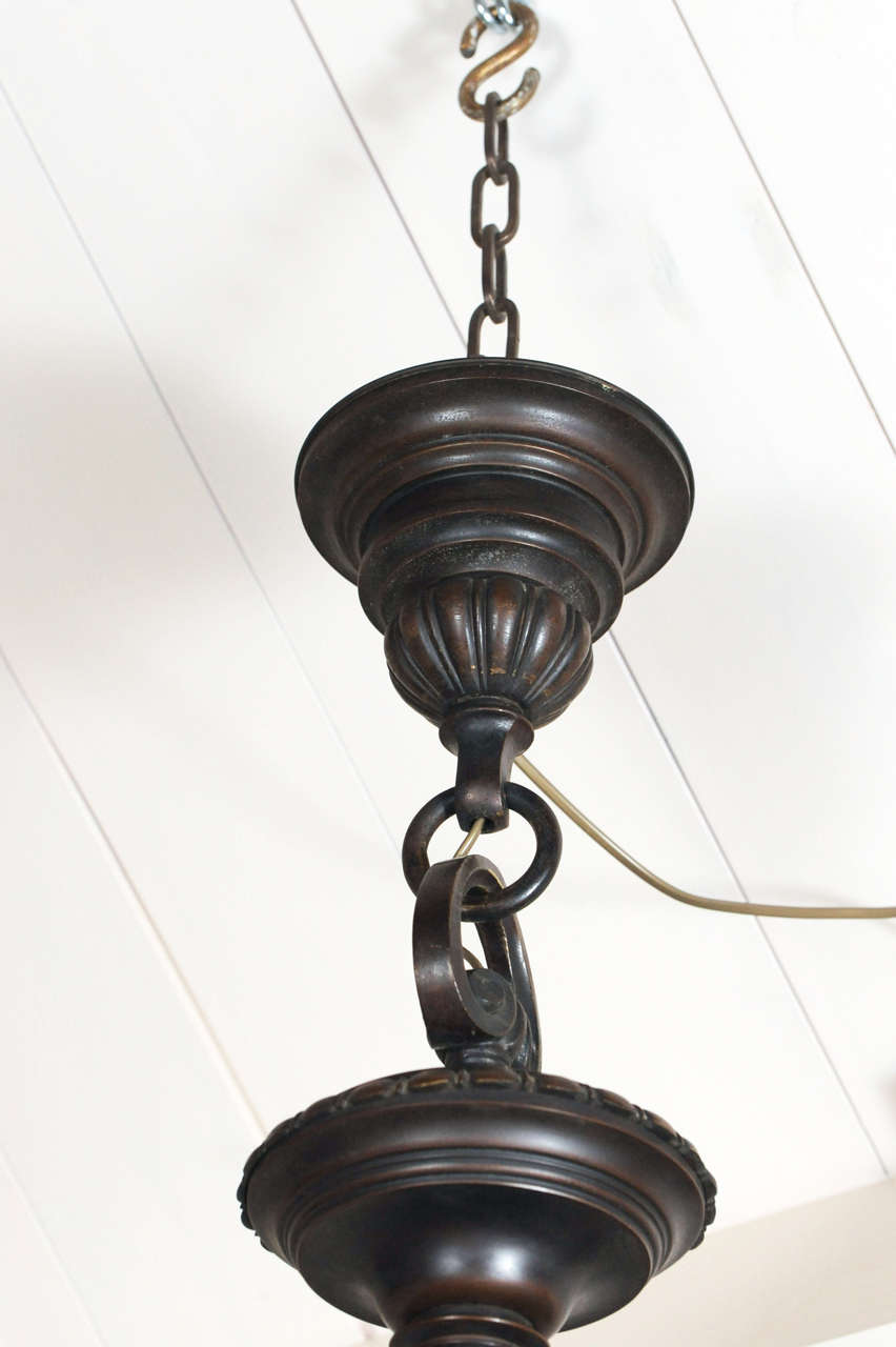 A heavy bronze 6light chandelier of very good quality. For Sale at 1stDibs