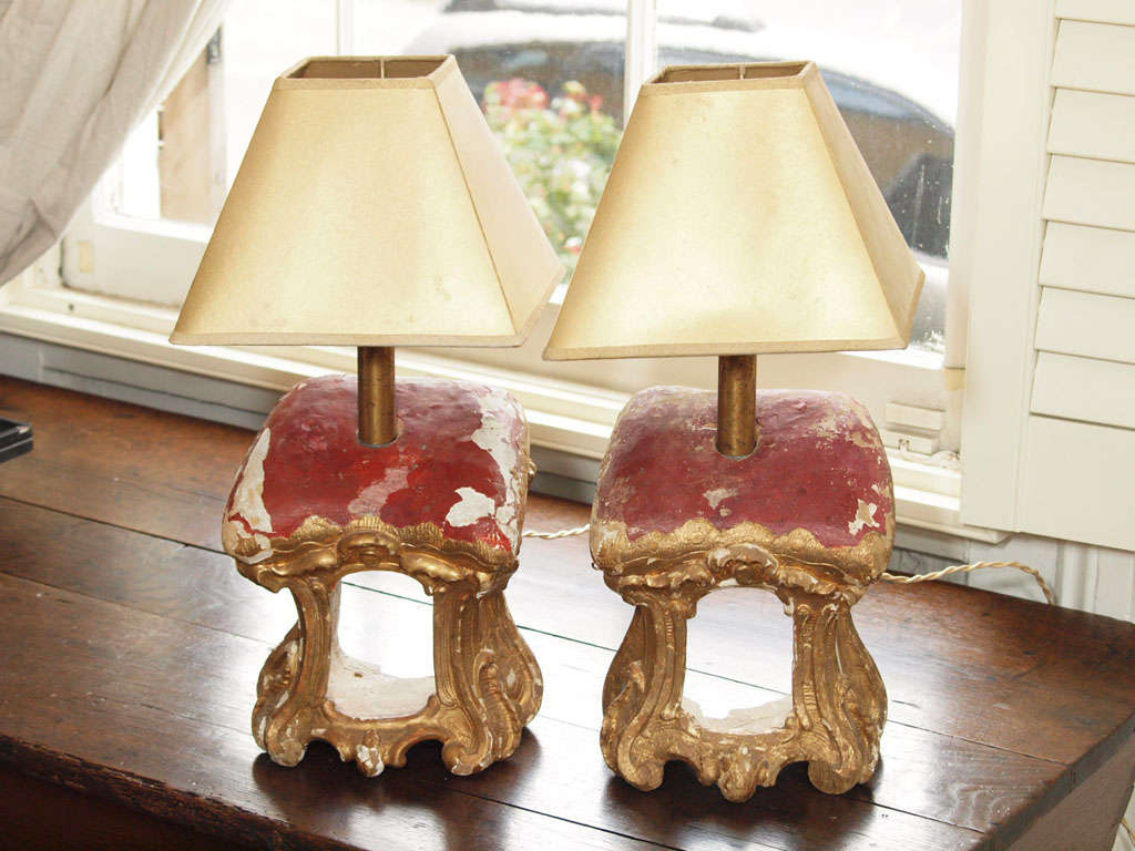 Pair 19th c. Italian Saint Pedestal Lamps