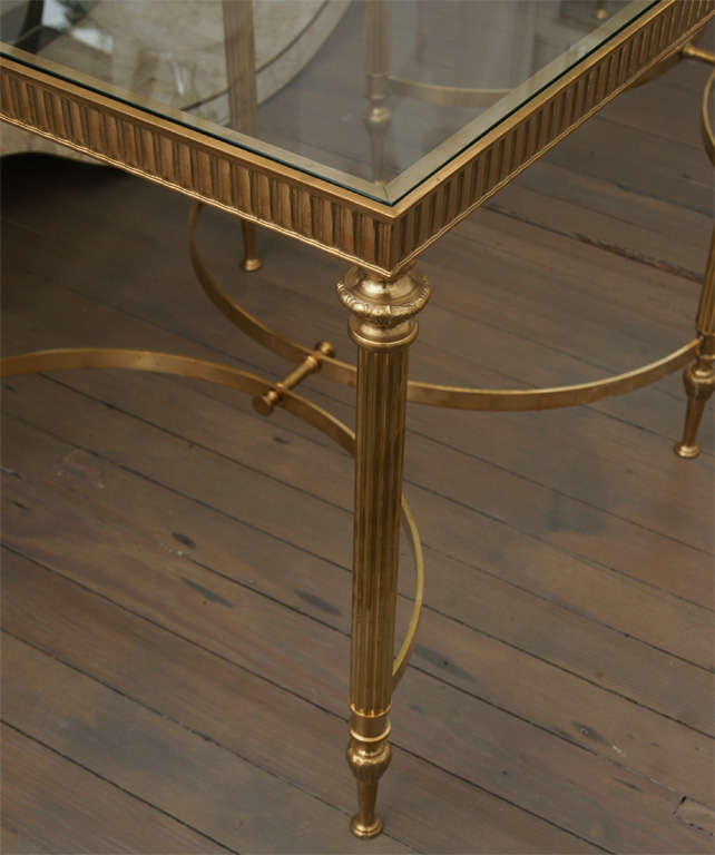 French Pair of Brass Glass Topped Side Tables