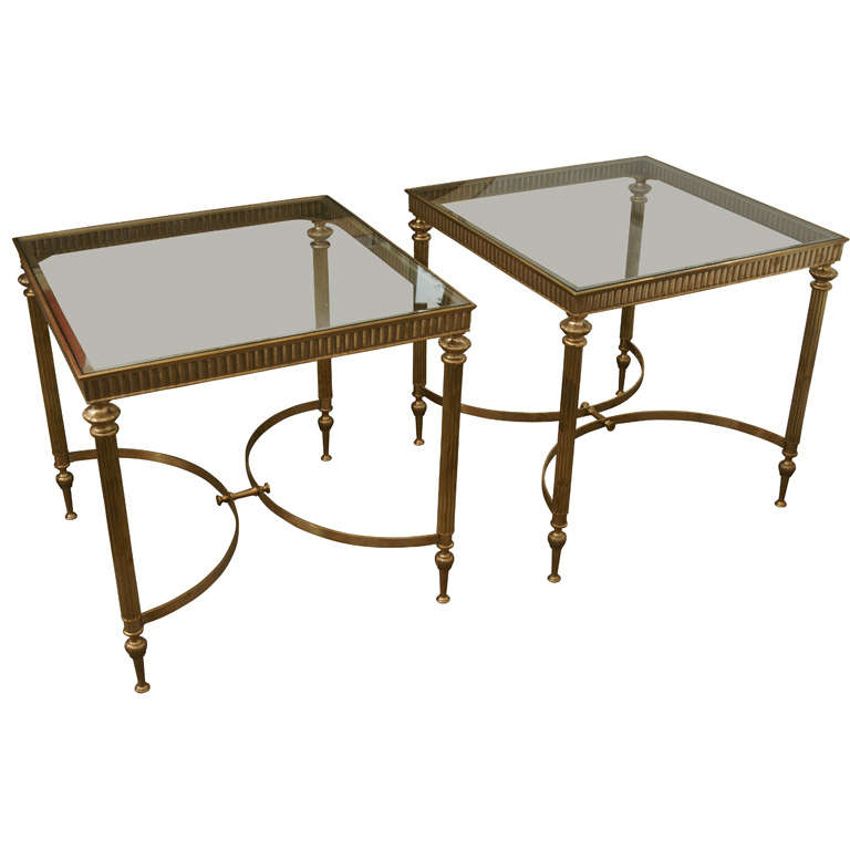 Pair of Brass Glass Topped Side Tables