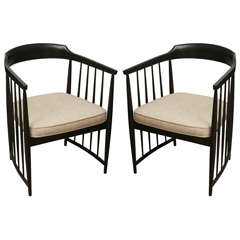 Pair of Ebonized Spindle Barrel Chairs