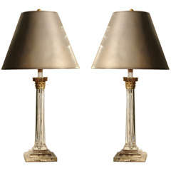 20th Century Pair of Crystal Columnar Lamps