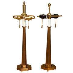 Almost Pair Of Brass Column  Lamp Bases