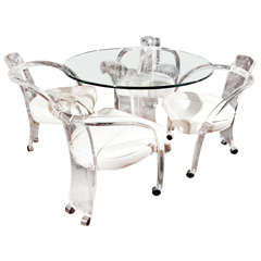 Vintage Mid Century Lucite And Glass  Table & 4 Chairs