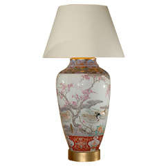Early 19thc Jumbo Japanese Porcelain Lamp, Ducks