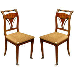 19thc Italian Pair Of Chairs, Inlay W/ Bird & Paw Foot