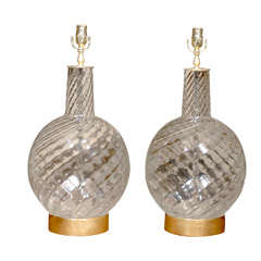 Pair Of Mid C Italian Glass Lamps, with Swirl Detail