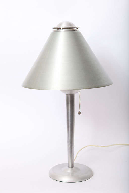 A pair of American modernist brushed aluminum table lamps by Soundrite Corp.
