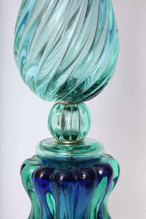 Brass  Seguso Table Lamp Mid Century Modern Murano Art Glass Italy 1950's For Sale