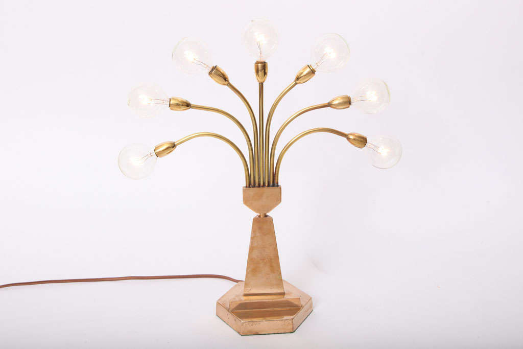A Pair of  Architectural brass Candelabra Table Lamps patd 1942