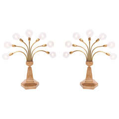 A Pair of  Architectural brass Candelabra Table Lamps patd 1942