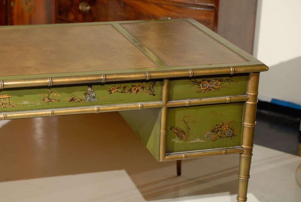 Faux Bamboo Chinoiserie Desk In Excellent Condition In Atlanta, GA