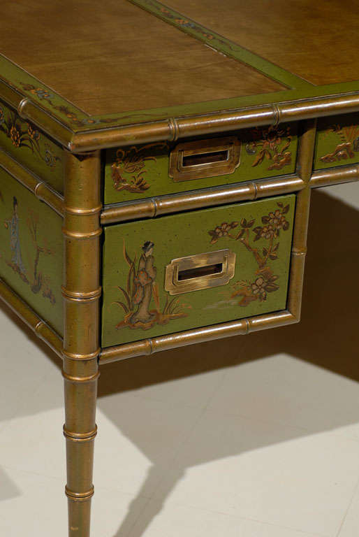 20th Century Faux Bamboo Chinoiserie Desk