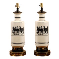 Pair of Lamps with Greek Scene