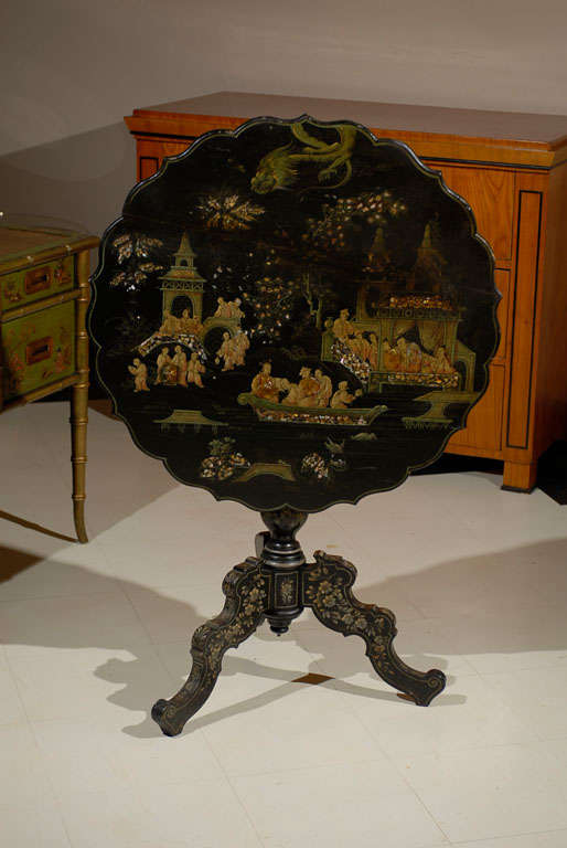 Chinoiserie Tilt-top Table w/ Shaped Edge