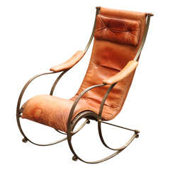 19th Century Steel and Leather Rocking Chair by R.W. Winfield