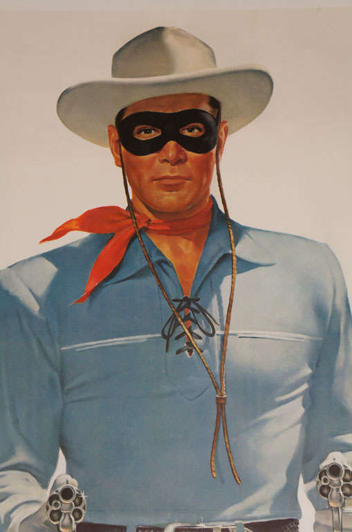 The LONE RANGER was a very successful TV show in the late 1950s-early 1960s.
General Mills was the sponsor of the show.

These lifesize depictions were offered to fans. Great color and exceptional silk screening the poster is linen back and ready