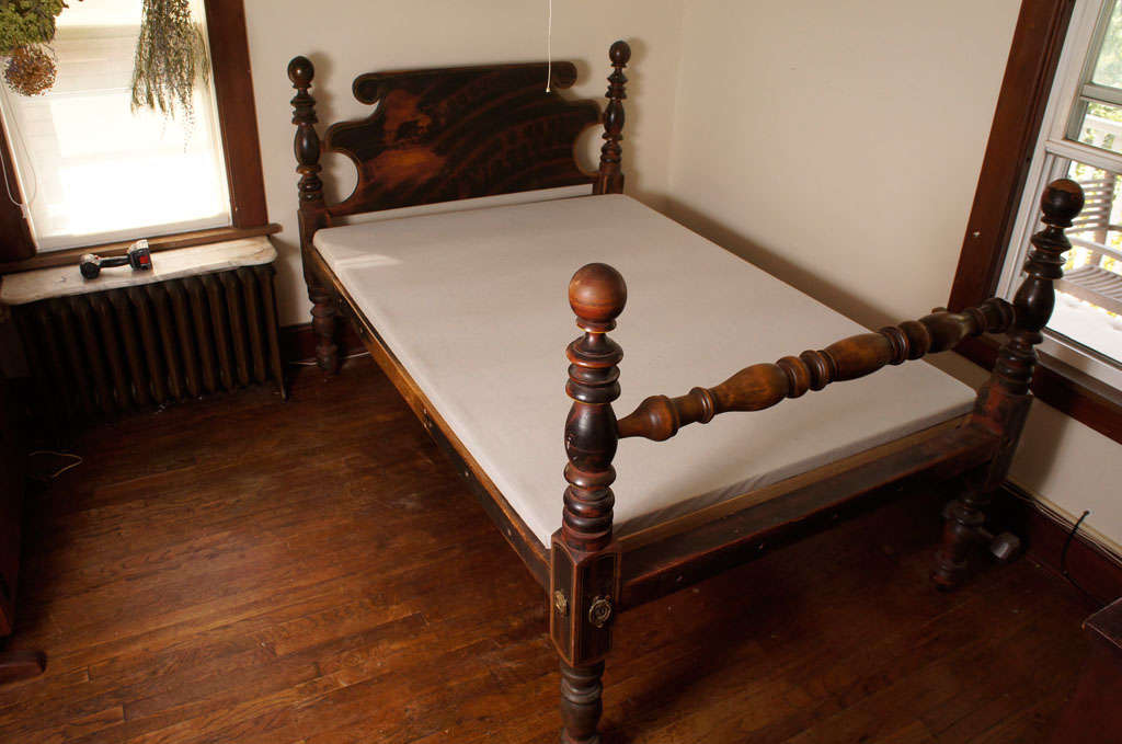 Wonderful Example of a Painted Country Bed.  Great Turned Legs with Bold Turned 