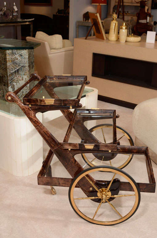Gold Plate Three-Tier Italian Bar Cart by Aldo Tura