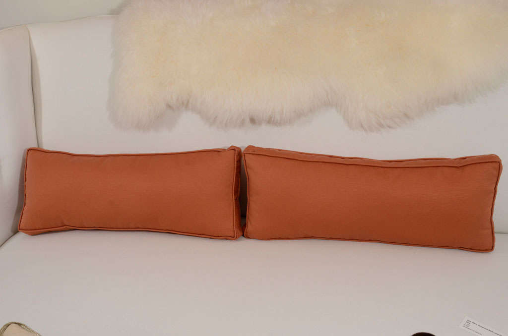 Pair of Extra Long Italian Silk Burnt Orange Lumbar Pillows For ... - Pair of Extra Long Italian Silk Burnt Orange Lumbar Pillows 2