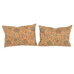 Pair of Persimmon and Bronze Venetian Fabric Down Pillows 1