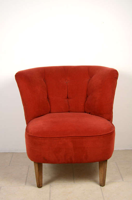 French Pair of Red Slipper Chairs