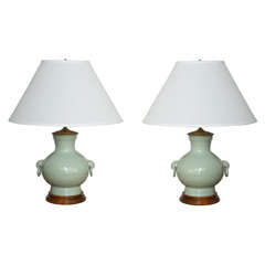 Pair of Chinese Celadon Table Lamps