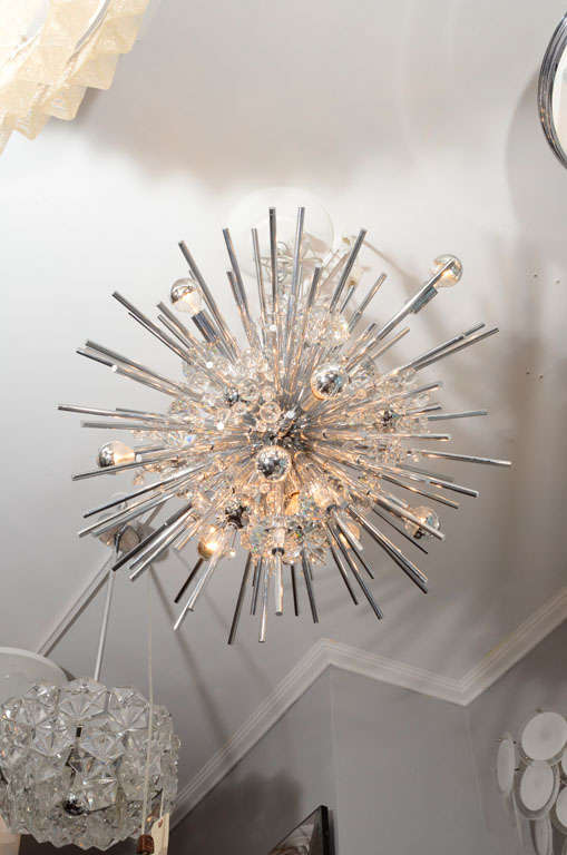 Custom crystal Sputnik with nickel telescopes. Customization available in different sizes and finishes.