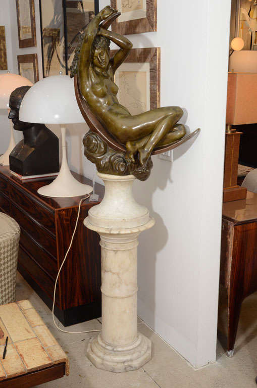 By Seraphin Denecheau Exceptional Bronze With Marble Column