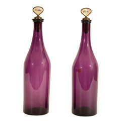 Pair Amethyst Glass Decanters with M.O.P. Stoppers, c. 1875