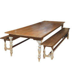Pine table with benches