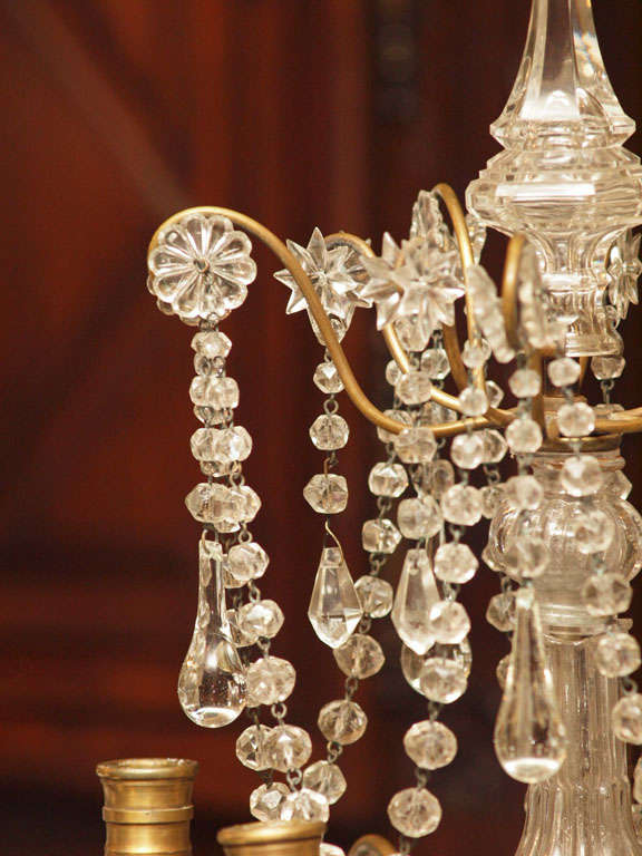 French Pair of Louis XVI Brass and Crystal Girandoles