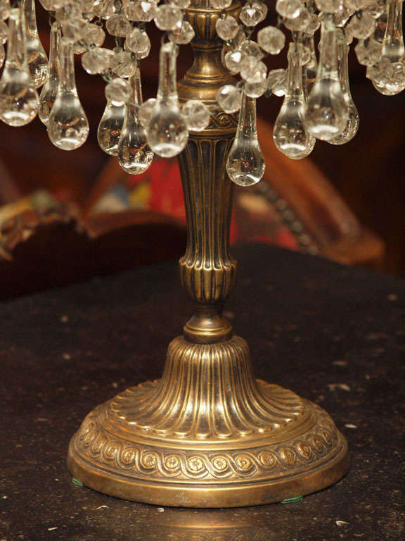 Pair of Louis XVI Brass and Crystal Girandoles 2