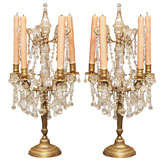 Pair of Louis XVI Brass and Crystal Girandoles