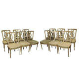 Set of Twelve French Painted Dining Chairs with Lyre Back