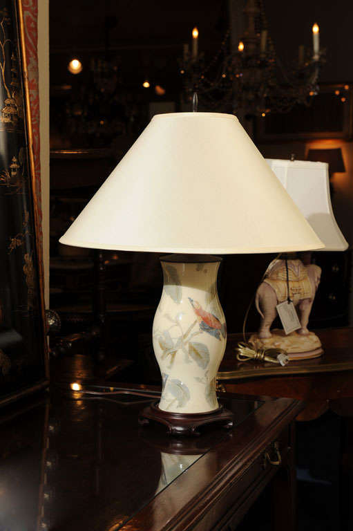 Asian Style Glass and Fabric-Lined Hurricane Lamp