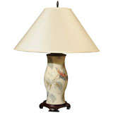 Asian Style Glass and Fabric-Lined Hurricane Lamp