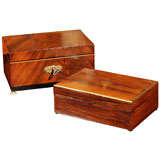 Swedish Neoclassical Style Walnut and Brass Table Boxes