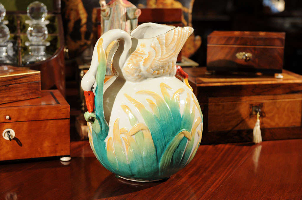 Fanciful English Majolica Style Swan-Motif Pitcher 1