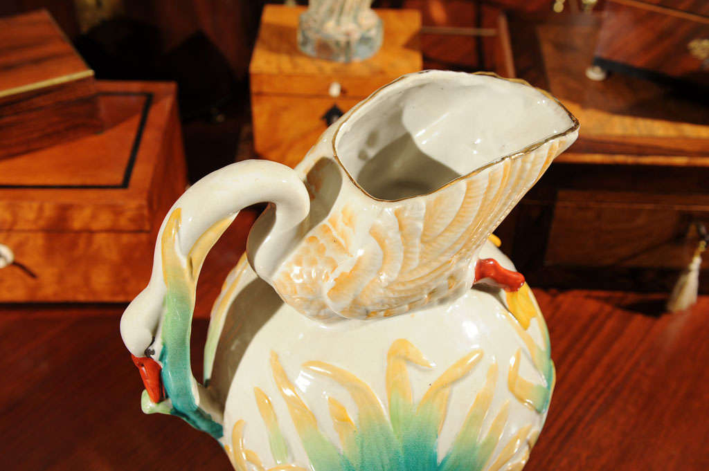 Fanciful English Majolica Style Swan-Motif Pitcher 2